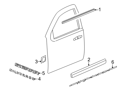 2009 GMC Sierra 1500 Exterior Trim - Front Door Diagram 2 - Thumbnail