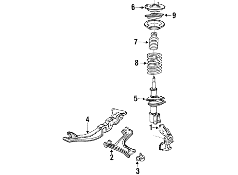 1989 Pontiac Sunbird Front Suspension, Control Arm, Stabilizer Bar Diagram 1 - Thumbnail