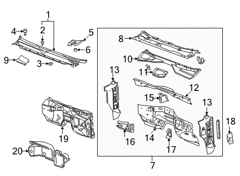 2010 GMC Sierra 1500 Cab Cowl Diagram 1 - Thumbnail