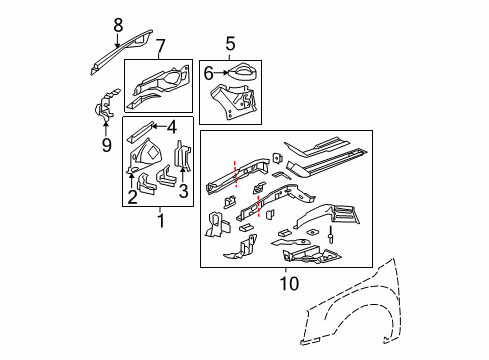 2008 Cadillac DTS Structural Components & Rails Diagram