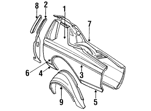 1984 Buick LeSabre Quarter Panel, Inner Structure, Exterior Trim, Body Diagram 1 - Thumbnail