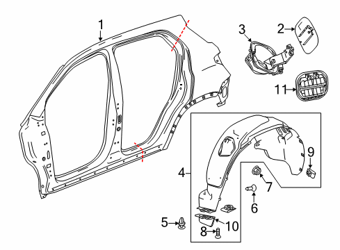 2015 Chevy Trax Quarter Panel & Components Diagram