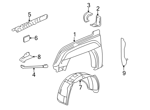 2006 Chevy Avalanche 1500 Shield,Front Wheelhouse Panel Splash Diagram for 93441153