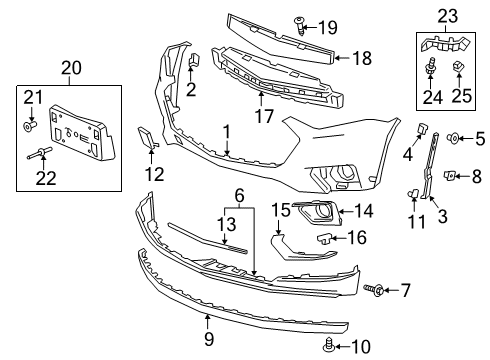 2020 Chevy Traverse Front Bumper Cover *Service Primer Diagram for 84088059