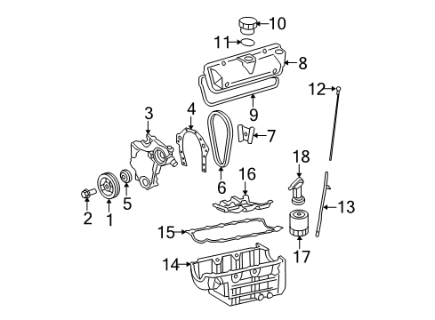 2006 Chevy Equinox Engine Parts, Mounts, Cylinder Head & Valves, Camshaft & Timing, Oil Pan, Oil Pump, Crankshaft & Bearings, Pistons, Rings & Bearings Diagram