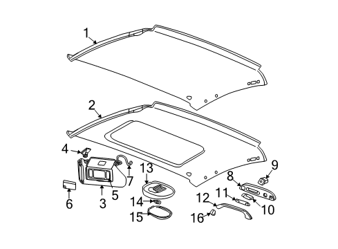 1999 Buick Century Lens,Sunshade Illuminate Mirror Lamp Diagram for 12533892