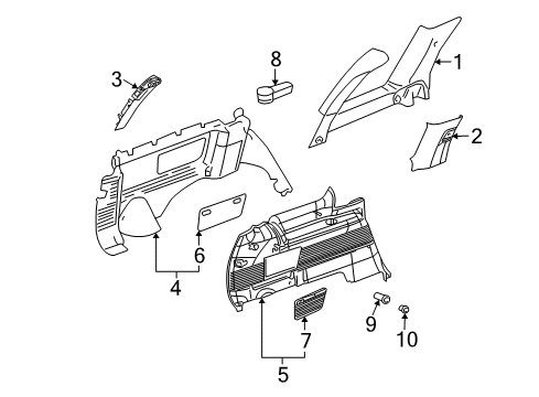 2002 Chevy Trailblazer Interior Trim - Quarter Panels Diagram