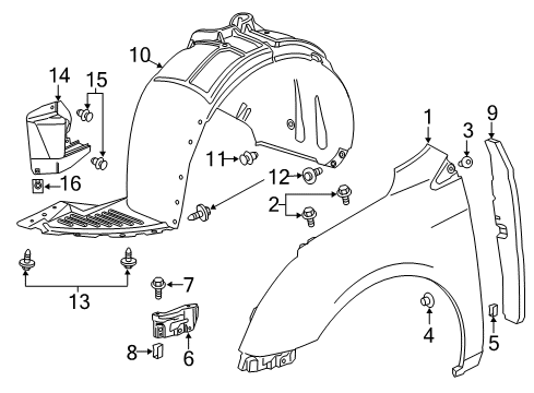 2014 Cadillac XTS Liner Assembly, Front Wheelhouse Diagram for 23252150