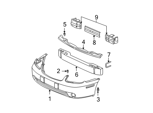 2005 Chevy Classic Support, Front Bumper Fascia Upper Diagram for 22597578