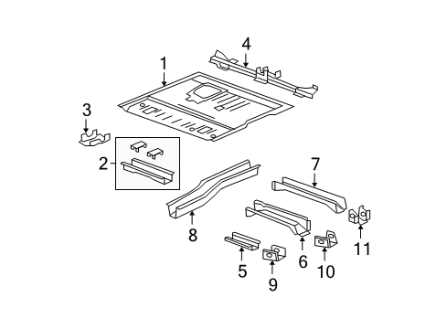 2008 GMC Acadia Pillars, Rocker & Floor - Floor & Rails Diagram