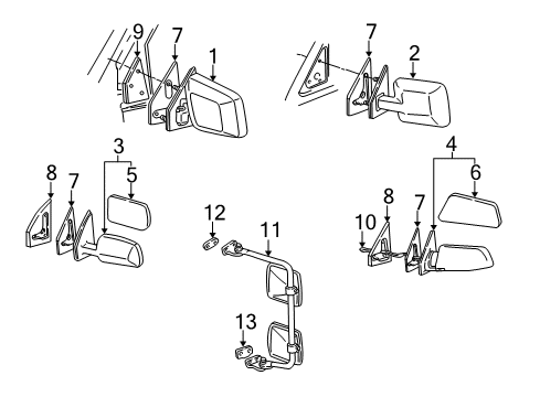 2000 Chevy Astro Mirror Assembly, Outside Rear View Stainless Steel Diagram for 15589134