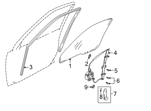 2002 Chevy Tracker Run,Front Door Glass,LH (On Esn) Diagram for 30022363