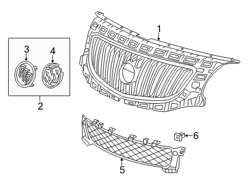 2014 Buick Regal Grille Assembly, Front *Matte Chrome Diagram for 13473840