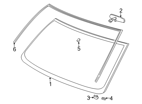 1997 Chevy Express 1500 Windshield Glass, Mirrors, Reveal Moldings Diagram