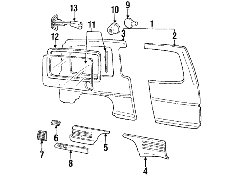 1994 Pontiac Trans Sport Window Assembly, Body Side Front *Dp Tint Diagram for 10251950