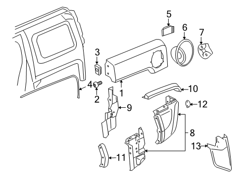 2010 Hummer H3 Retainer,Quarter Outer Panel Diagram for 11562147