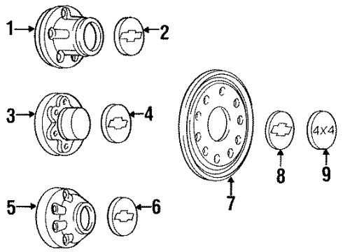 1993 Chevy K1500 Wheels, Covers & Trim Diagram 4 - Thumbnail