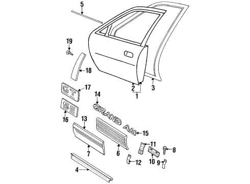 1997 Pontiac Grand Am Molding Kit,Front Side Door Center *Paint To Mat Diagram for 88891518