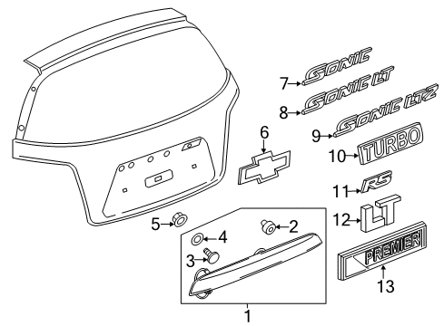 2018 Chevy Sonic Plate Assembly, Lift Gate Vehicle Name Diagram for 42441806