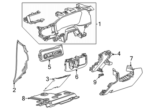 2021 GMC Yukon Panel Assembly, I/P Lwr Ctr Tr *Jet Black Diagram for 84312139