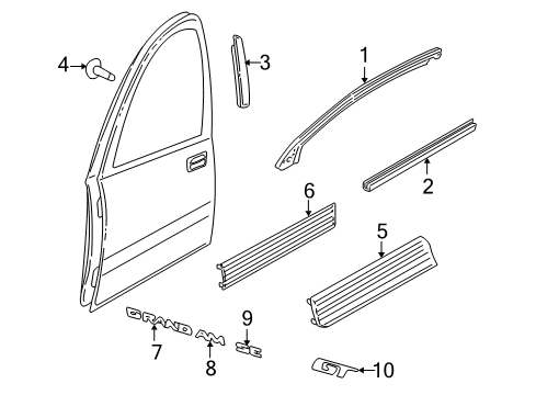 1999 Pontiac Grand Am Sealing Strip Assembly, Front Side Door Window Frame Outer Aluminum Basecoat*Black Diagram for 22632175