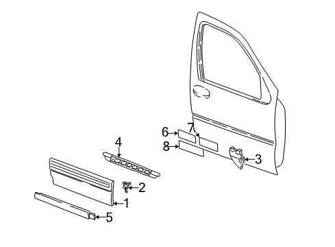 1998 Pontiac Trans Sport Retainer,Front Side Door Lower Molding Diagram for 10298715