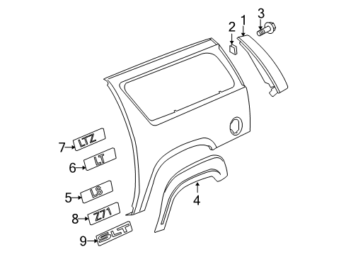 2010 Chevy Suburban 1500 Exterior Trim - Quarter Panel Diagram