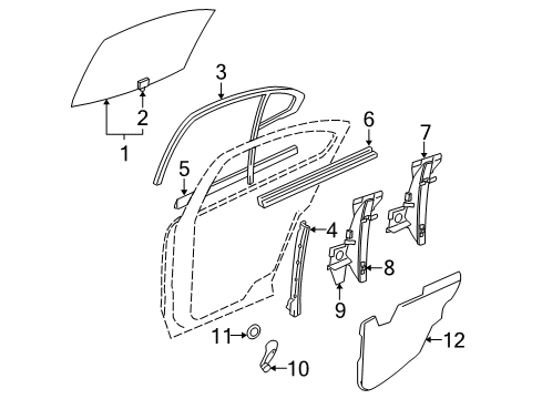 2003 Oldsmobile Alero Retainer Assembly, Rear Side Door Window Channel Lower Front Diagram for 22612651