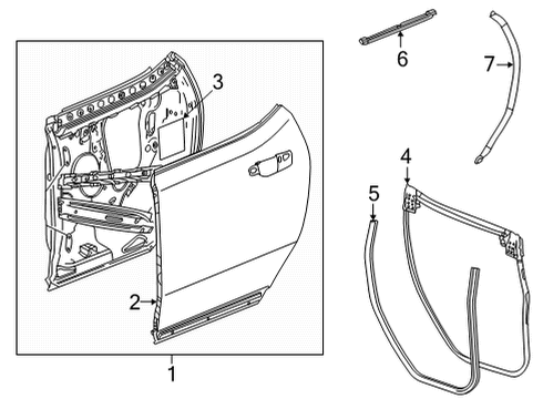 2022 GMC Hummer EV Pickup Weatherstrip Assembly, Rear S/D Blw Belt Rr Aux Diagram for 84848098