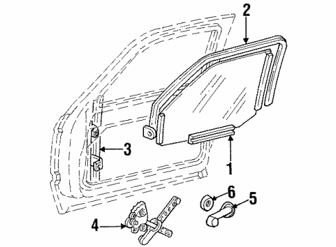 1991 Chevy K1500 Front Door - Glass & Hardware Diagram