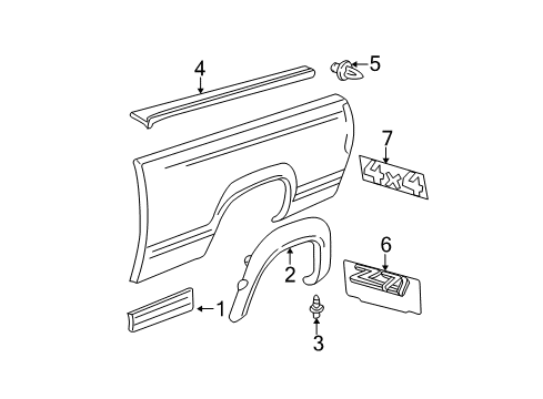 2002 Chevy Silverado 2500 Molding Assembly, Pick Up Box Side Lower Front *Black & Chro Diagram for 15045334