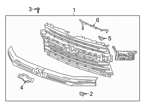 2021 Chevy Silverado 3500 HD Grille Assembly, Front *Bright Chromm Diagram for 84785049