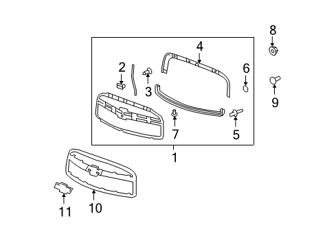 2009 Chevy HHR Radiator Grille Emblem Assembly Diagram for 20836156