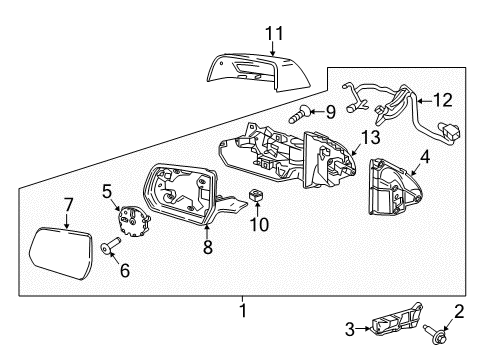 2019 GMC Acadia Cover, Outside Rear View Mirror Housing Upper *Service Primer Diagram for 23388827