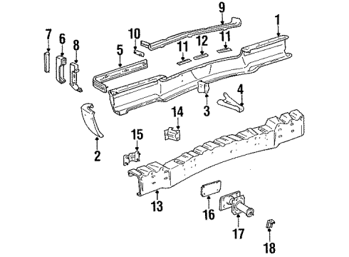 1985 Cadillac Fleetwood Plate Assembly, Rear Bumper Imp Bar Stud Diagram for 10044786