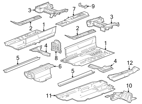 2014 Chevy Volt Pillars, Rocker & Floor - Floor & Rails Diagram