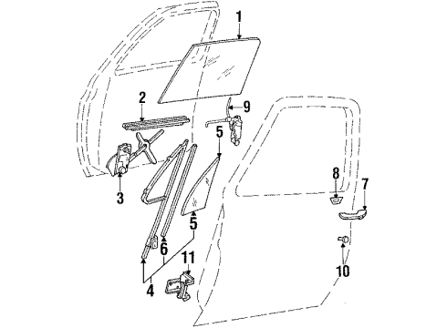 1989 GMC R1500 Suburban Front Door - Glass & Hardware Diagram