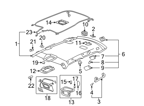 2010 Cadillac DTS Retainer, Rear Seat Roof Vanity Mirror Diagram for 20808267