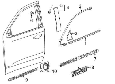 2022 Chevy Silverado 2500 HD Exterior Trim - Front Door Diagram 1 - Thumbnail