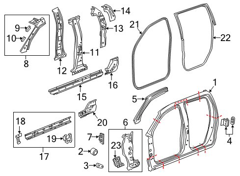 2018 Chevy Colorado Reinforcement, Body Lock Pillar Lower Diagram for 22904263