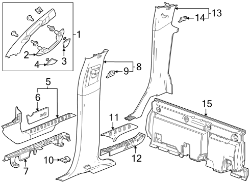 2023 GMC Canyon PANEL ASM-CTR PLR UPR TR *JET BLACK Diagram for 85595042