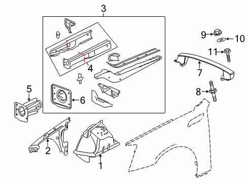 2009 Cadillac CTS Structural Components & Rails Diagram