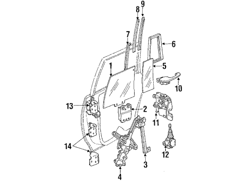 1991 Cadillac Brougham Chan Asm Glass Rear Door Stator Vent Diagram for 20156610