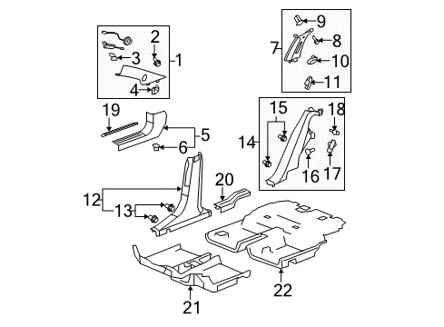 2009 Saturn Aura Retainer,Rear Side Door Opening Floor Carpet Diagram for 25948795