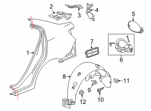 2020 Chevy Sonic Liner Assembly, Rear Wheelhouse Diagram for 95072272