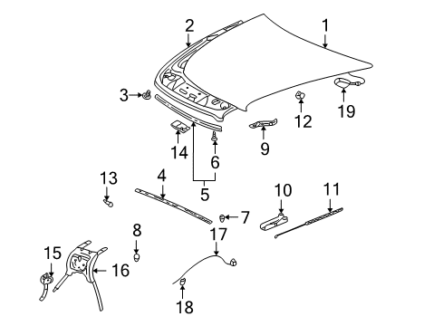 2003 Cadillac Seville Hinge,Hood (Hood Side), Right Diagram for 12373610