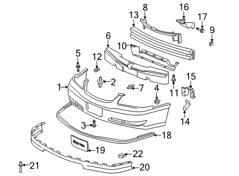 2005 Chevy Impala Support, Front Bumper Fascia *Black Diagram for 10289700