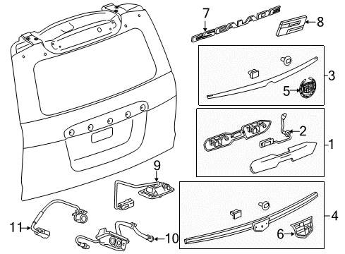 2015 Cadillac Escalade ESV Applique, Rear Clsr Ctr *Galvano Silvv Diagram for 84689565