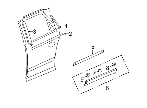 2010 Chevy Traverse Molding Assembly, Rear Side Door Center *Service Primer Diagram for 22777231