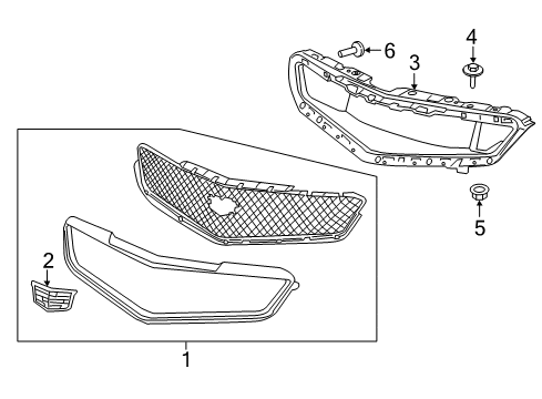 2016 Cadillac ATS Grille Assembly, Front Upper Diagram for 23504225